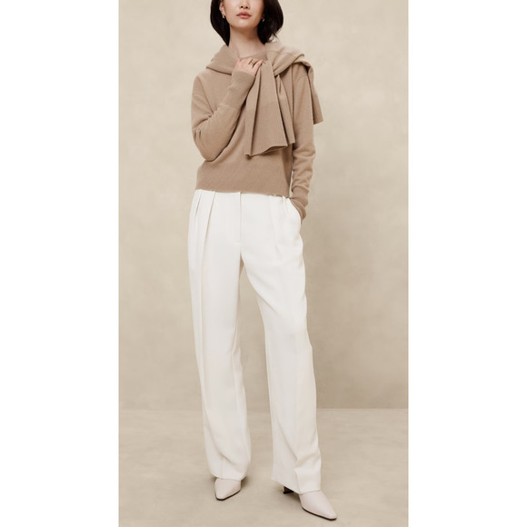 Banana Republic Pants - Banana Republic Relaxed Trouser Pleated Wide Leg Pockets Cream Women's Size 10